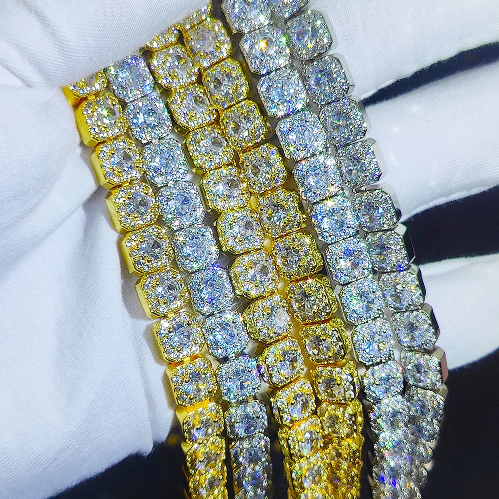 Gold Tennis Bracelet Iced Out 7MM Cluster