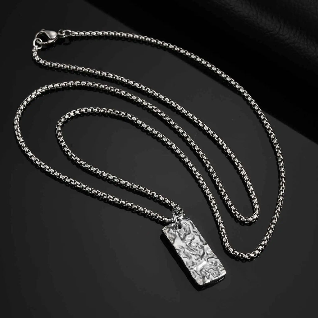 Vnox Wrinkle Geometric Necklace for Men, Stainless Steel Rectangular Pendant Box Chain Necklaces, Punk Jewelry Halloween Gifts