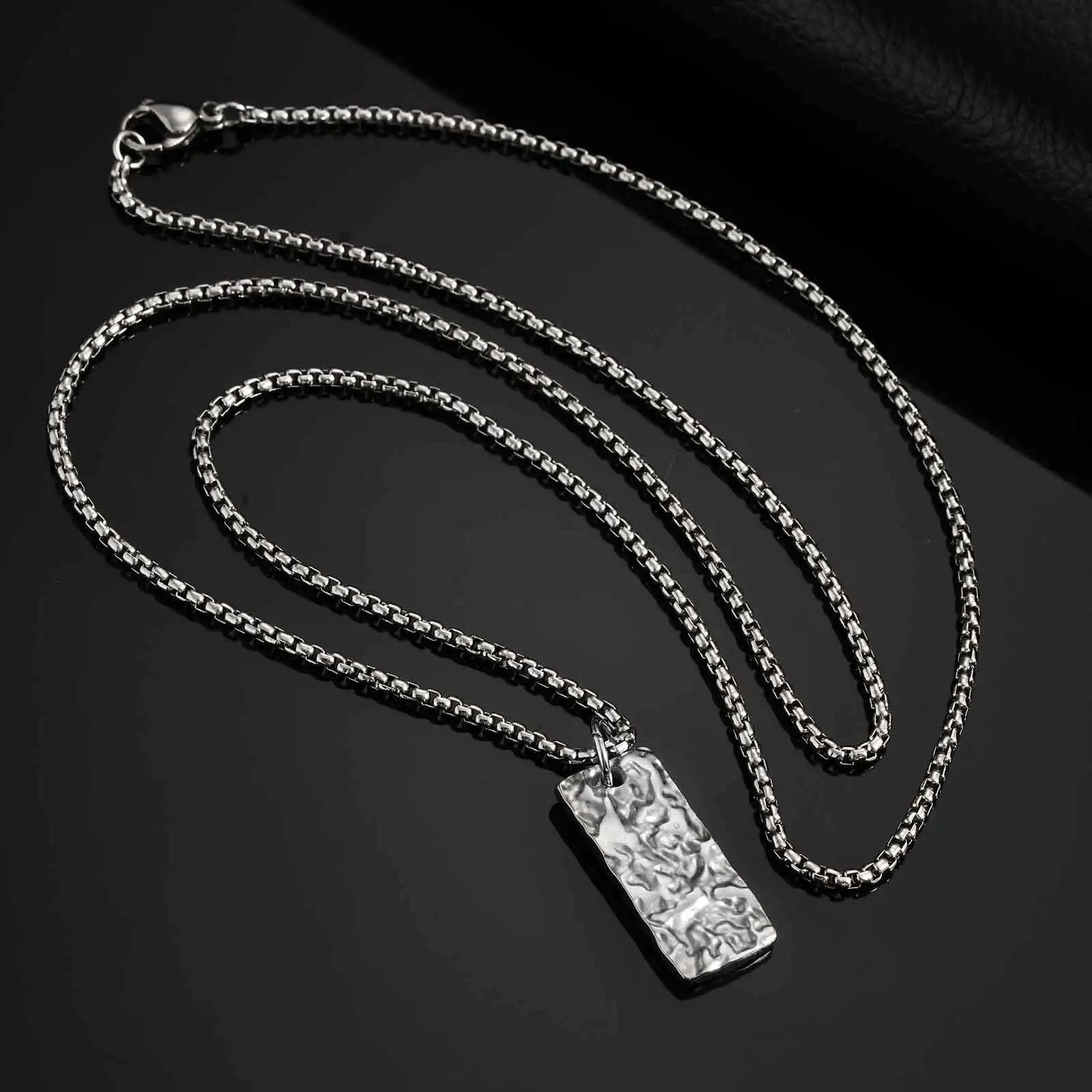 Vnox Wrinkle Geometric Necklace for Men, Stainless Steel Rectangular Pendant Box Chain Necklaces, Punk Jewelry Halloween Gifts