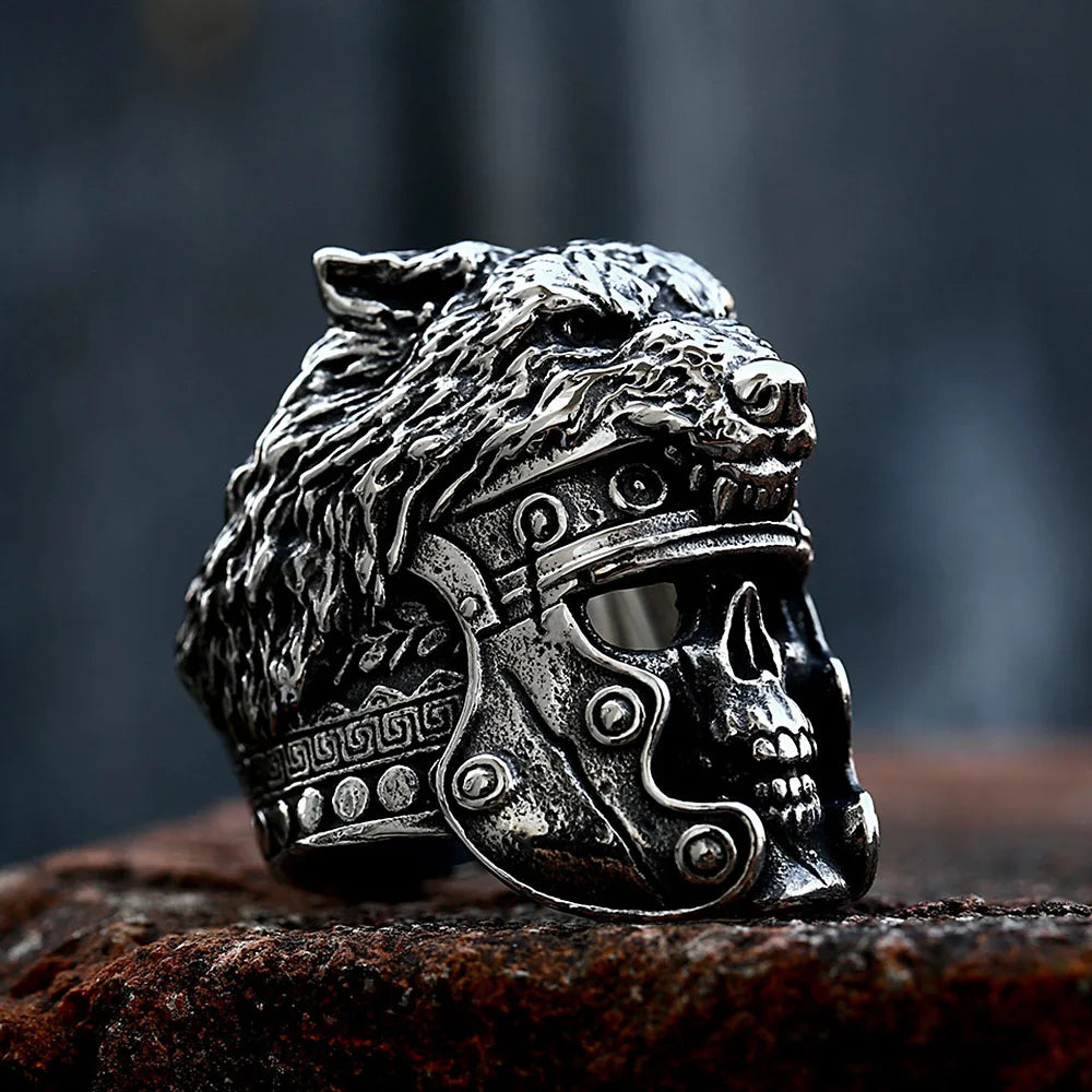 Vintage Domineering Viking Wolf Head Ring For Men Boys Punk Hip Hop 316L Stainless Steel Skull Rings Fashion Amulet Jewelry Gift