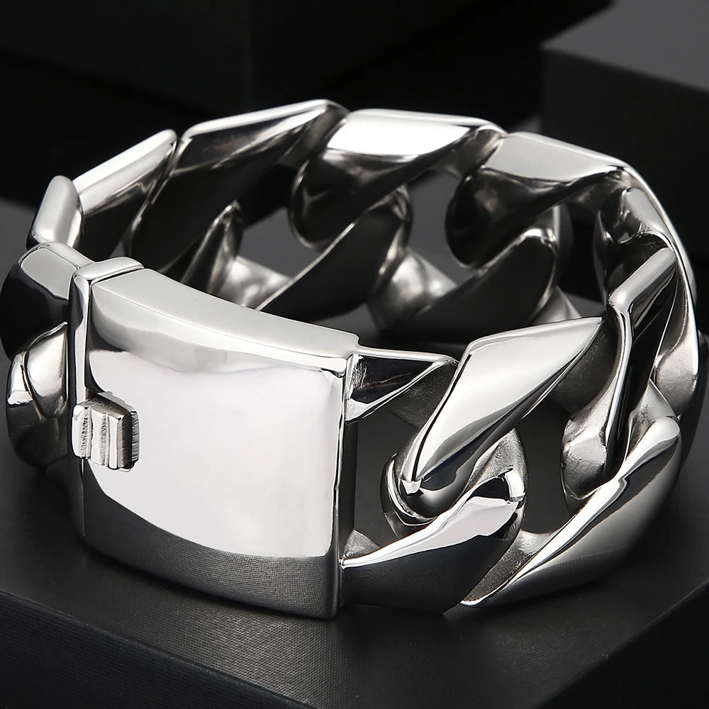 Black 31MM Chunky Cuban Link Chain Bracelet for Men Heavy Stainless Steel Men's Bracelets Birthday Gifts for Dad