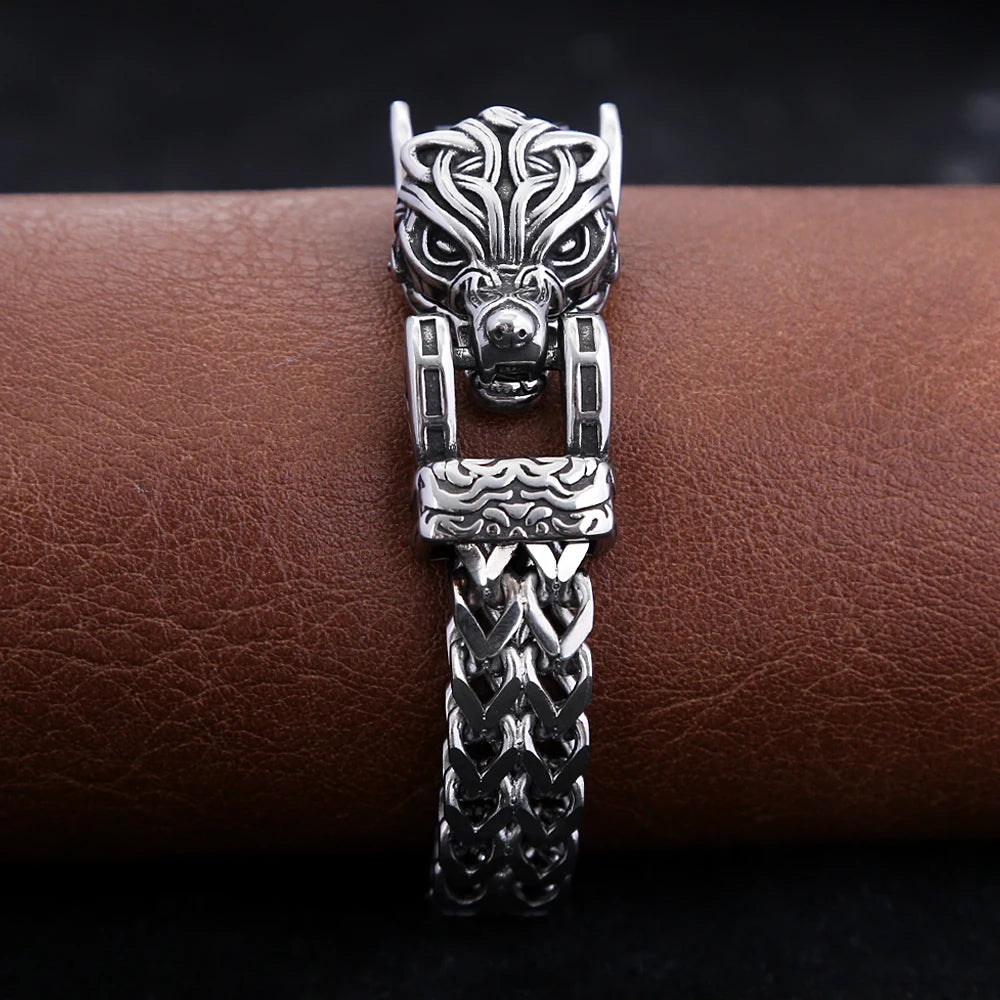 Wolf Viking Steel Bracelet Vintage Head Bangles