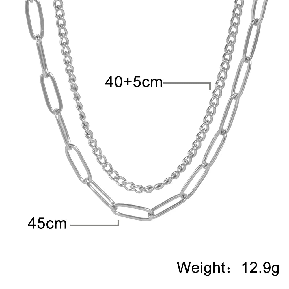 My Shape Fashion 2 Layers Lock Pendant Necklace for Men Punk Stainless Steel Clip Link Chain Necklaces Choker Male Party Jewelry