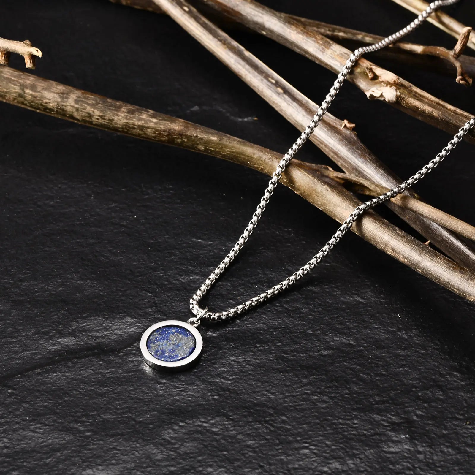 Tiger Eye Round Stone Pendant — Stainless