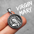 Virgin Mary Pendant Necklace Stainless Steel Vintage