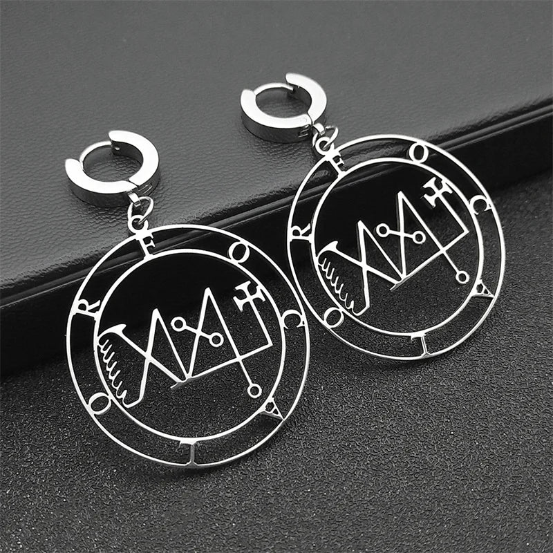 Baphomet Steel Earrings Sigeal Sigil Lucifer Satan