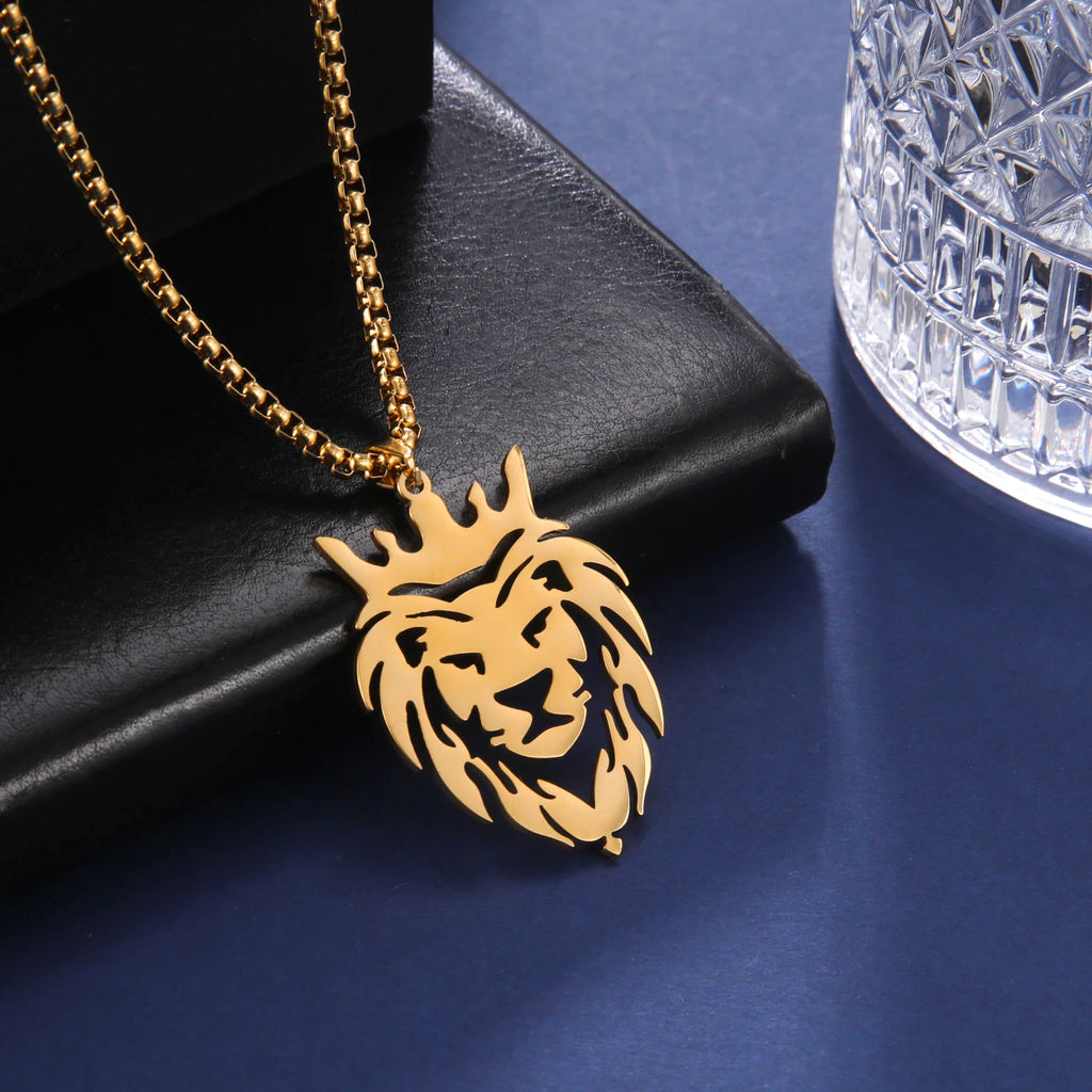 Lion King Crown Box Chain Pendant — Stainless Steel
