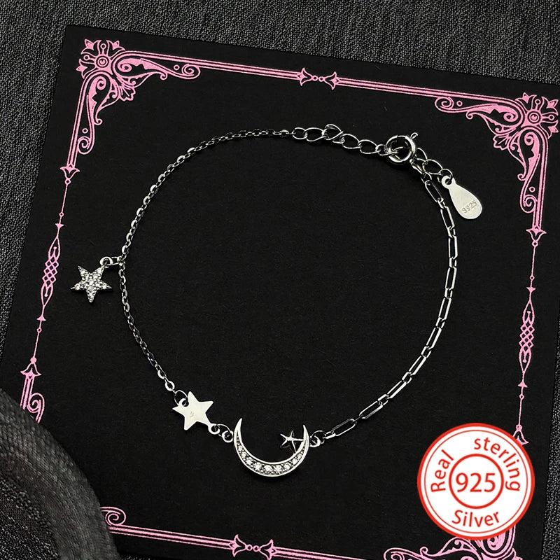 Star Silver Bracelet Zircon Sterling Crescent