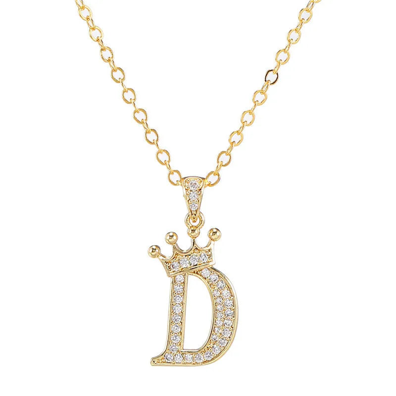 Crown Initial Letter Pendant Necklace — Copper