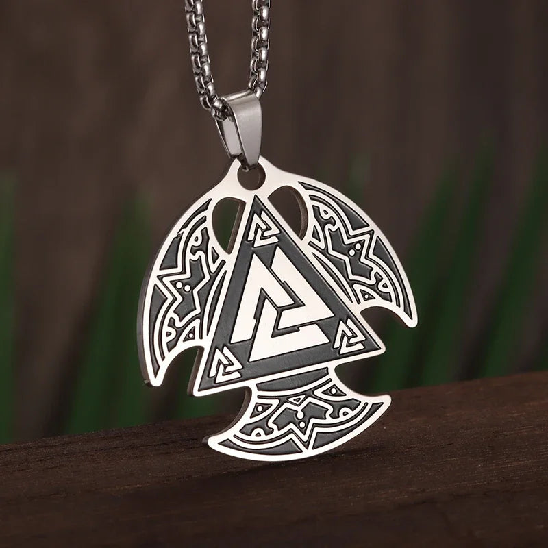 Silver Color Stainless Steel Pattern Witch Knot Pendant Necklace Celtic Knot Lucky Jewelry Christmas Gift for Friends Family