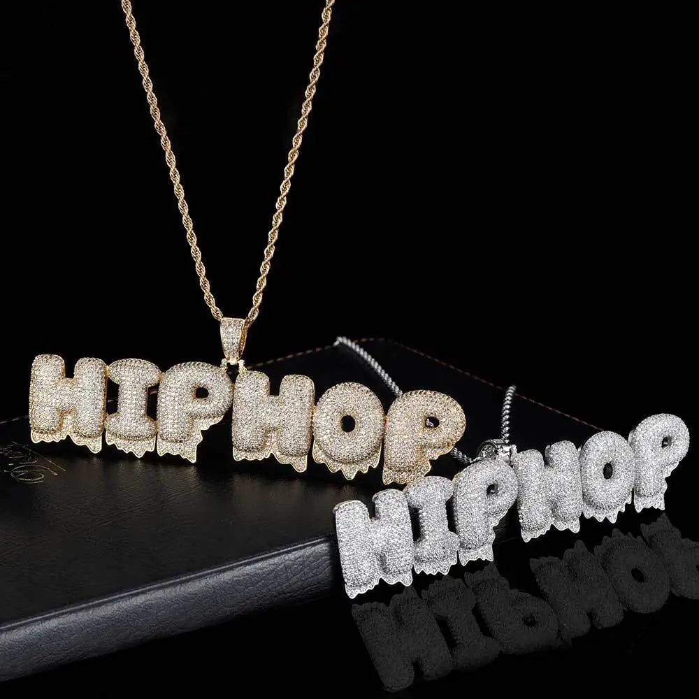 Iced Out Letter Pendant Necklace Stainless Steel