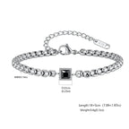 Men's Zircon Charm Bracelet, 4mm Square Chain Stainless Steel Bracelets, Fashion Waterproof Jewelry Gift for Men