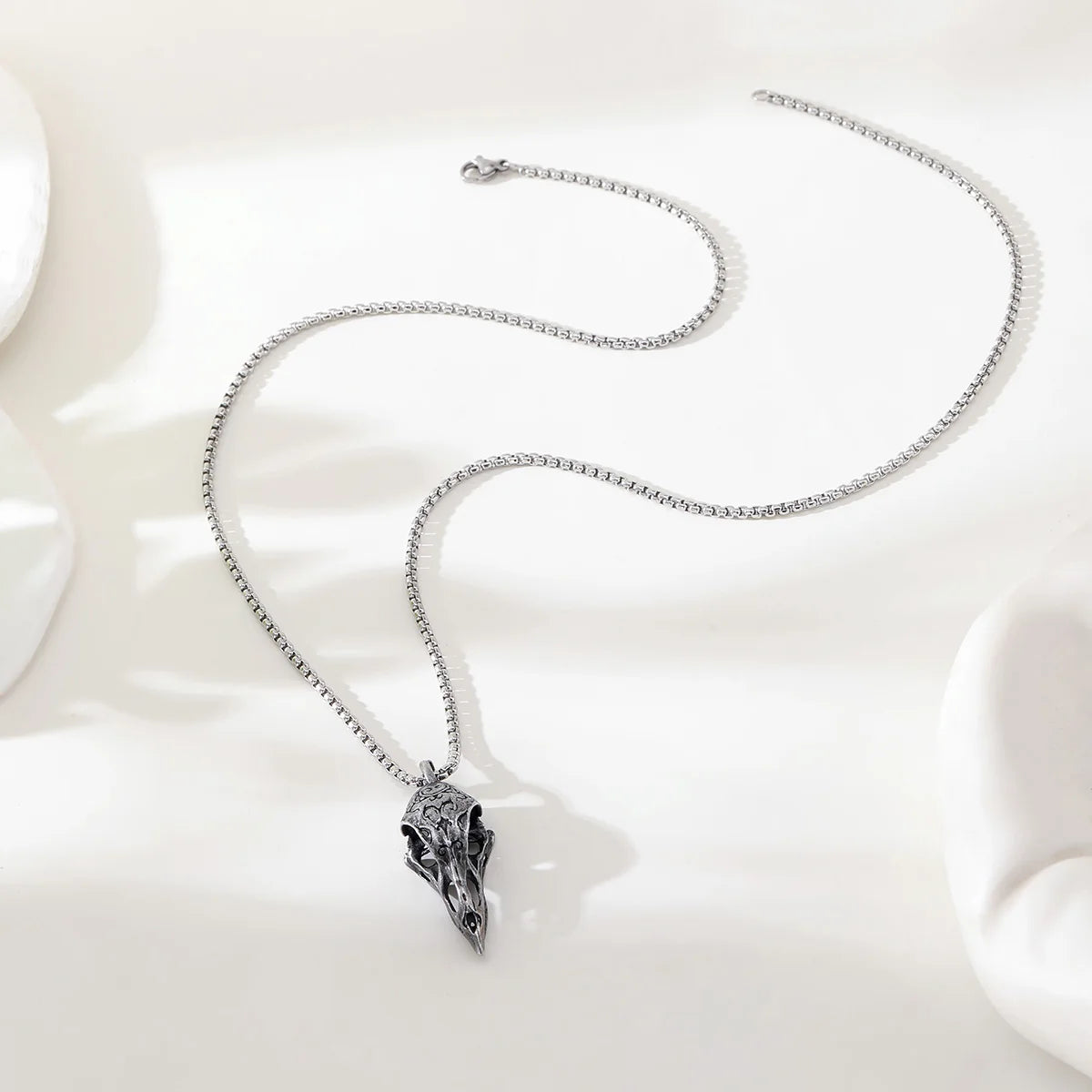 Gothic Crow Skull Pendant Necklace