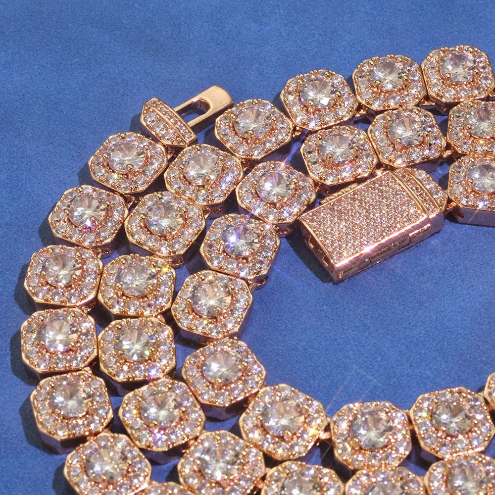 Rose Gold Tennis Chain Necklace 10/12MM Cluster