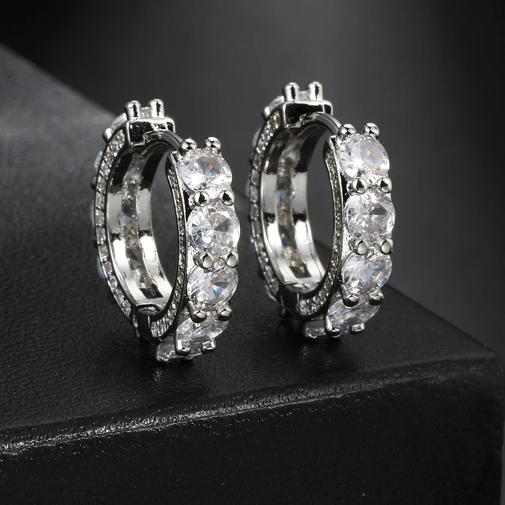 Gold Iced Out Huggie Hoop Earrings Zircon