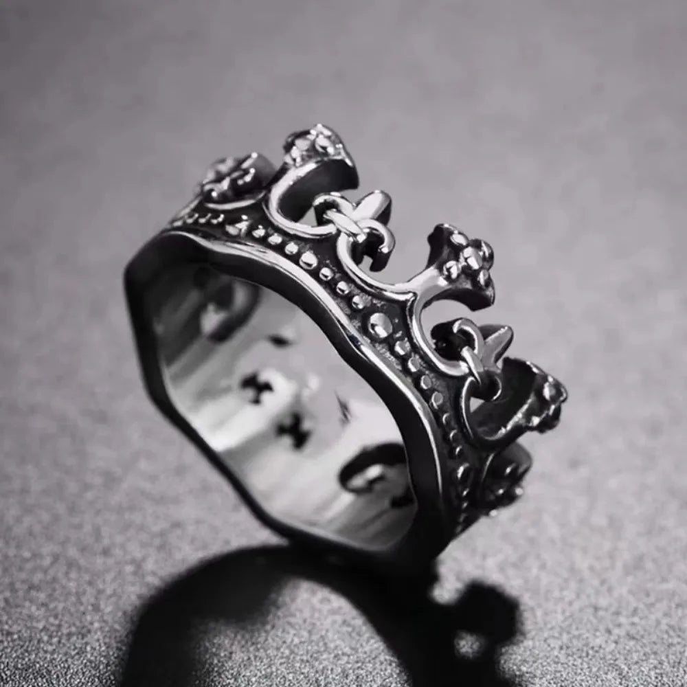 New Classic Vintage Crown King Ring Men's Fashion Punk Minimalist Biker Ring Mens Womens Street Niche Creative Party
