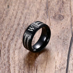 Black Letter Initial Ring — Stainless Steel