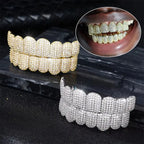Rhinestone Teeth Grillz Set Top & Bottom Hollow Removable Caps