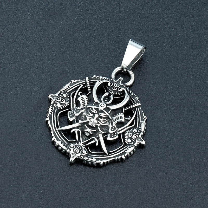 Samurai Oni Mask Pendant Necklace — Stainless Steel