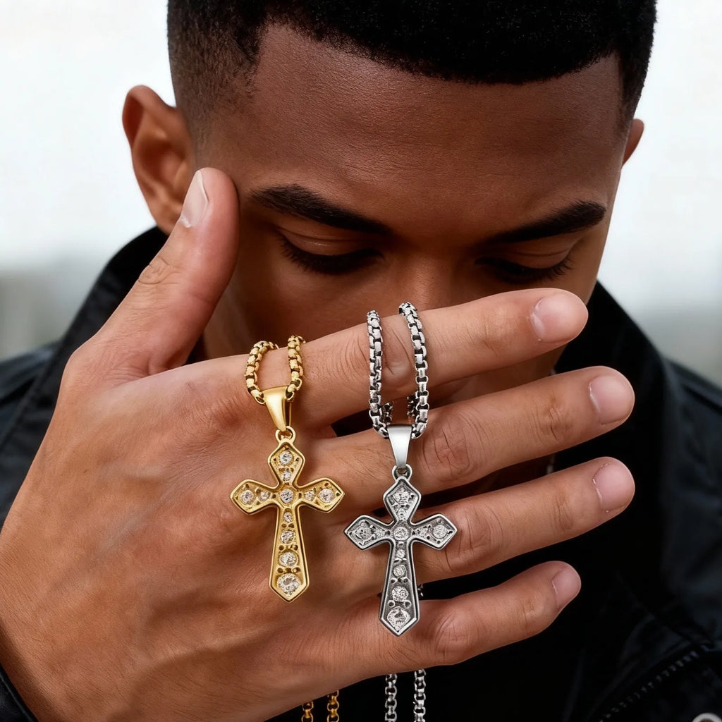 Iced Out Zircon Cross Pendant — Stainless