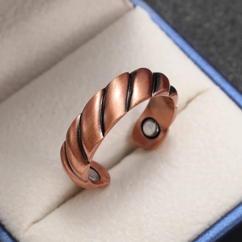Flower Shape Magnetic Ring Copper Adjustable Open Cuff Ring Men and Women Magnet Healthy Energy Ring for Arthritis Pain Relief