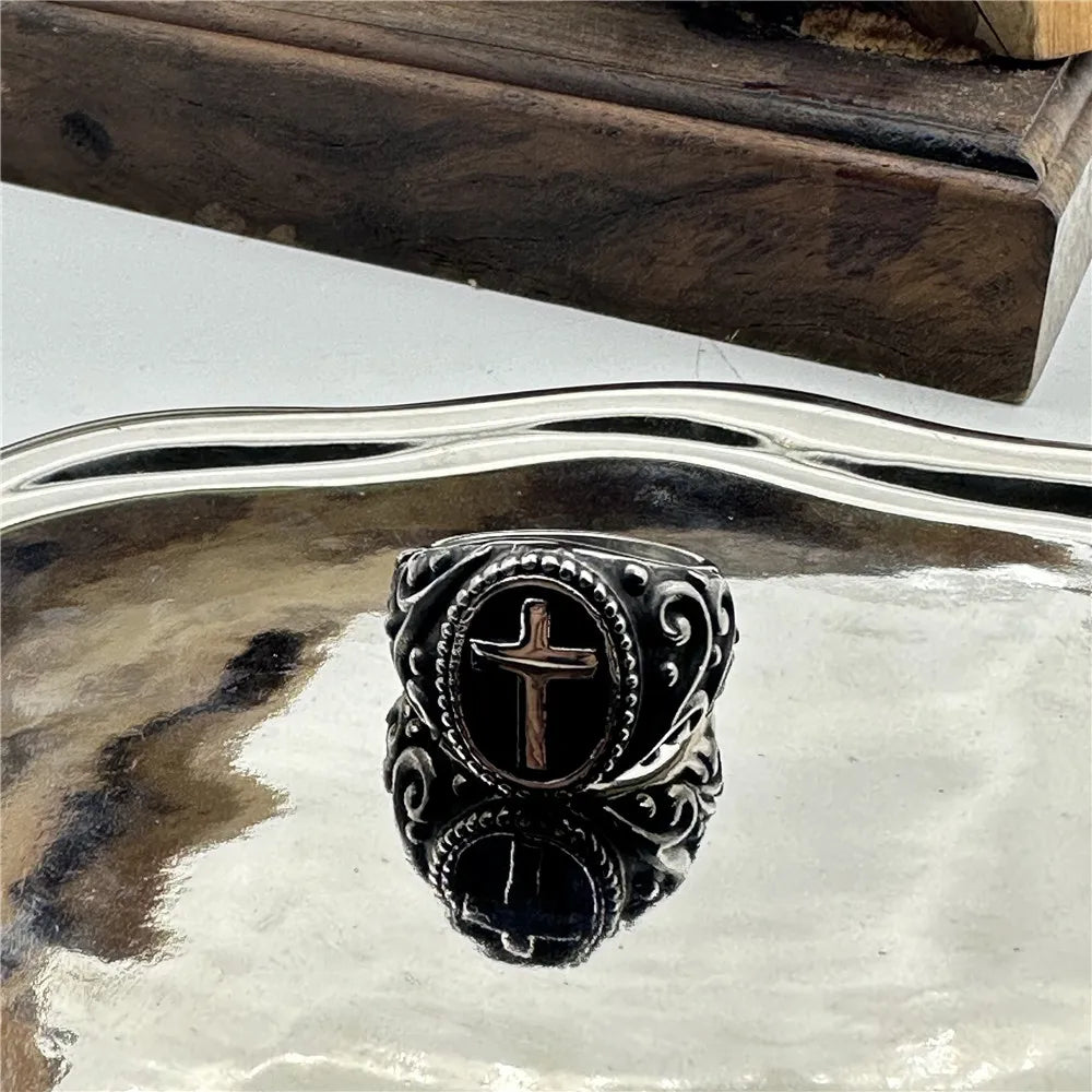 Polishing Cross Biker Punk Ring — Stainless Steel