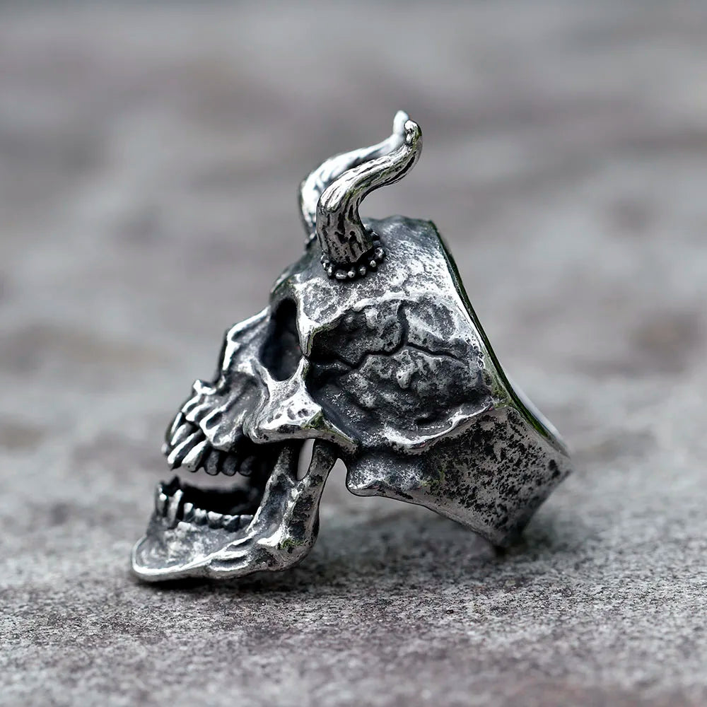 Horned Satan Skull Ring — 316L Stainless Steel
