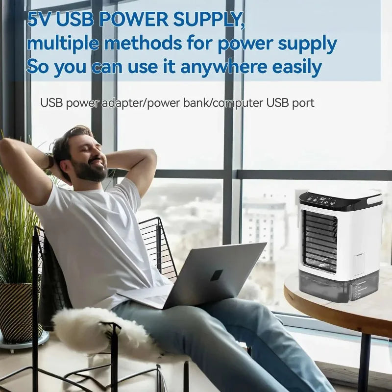 Portable Desktop Air Conditioner Fan Dual Spray Ultrasonic Atomization 3-Speed Mute Air Cooler Electric Fan For Home