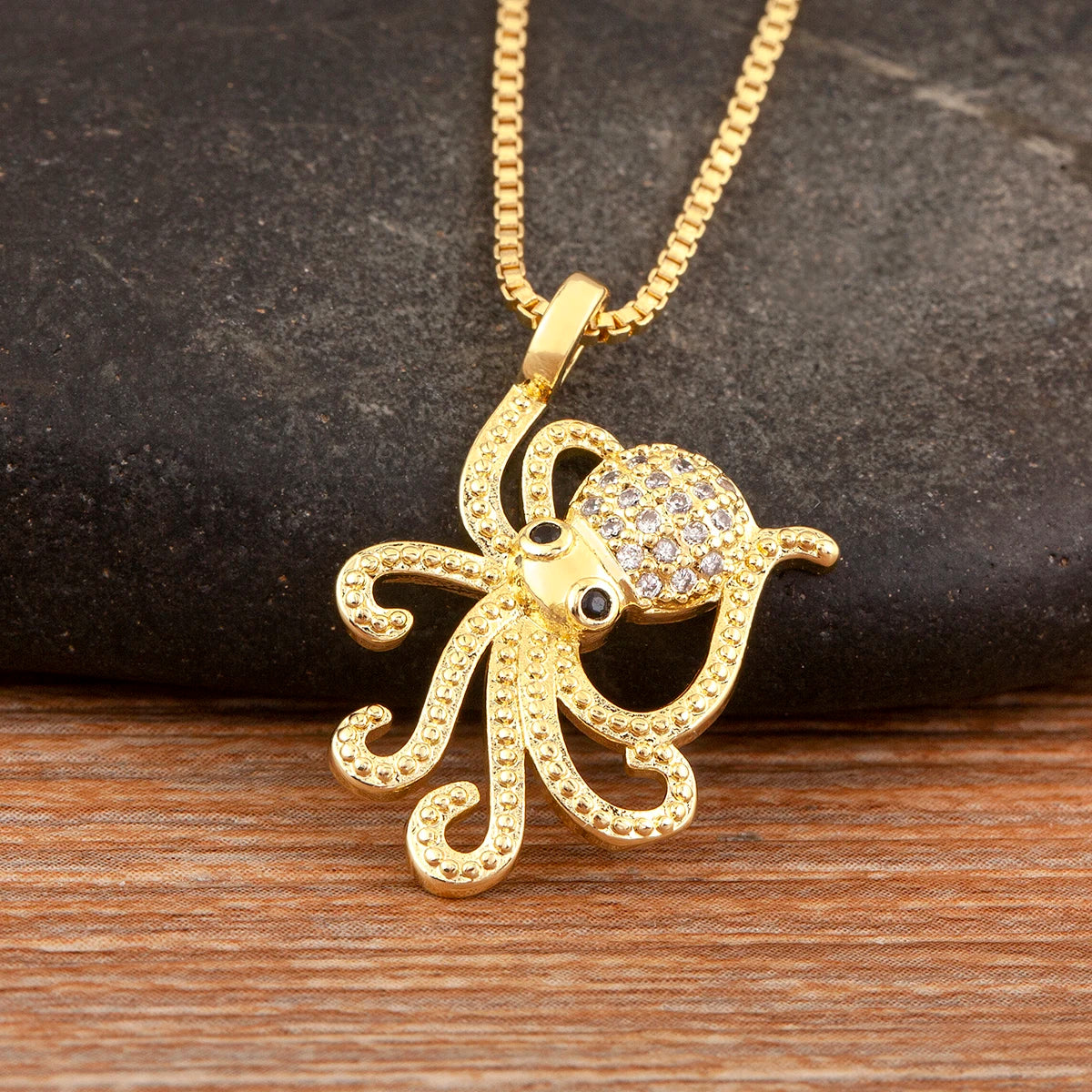 Nidin Trendy Cool Style Octopus Shape Charm Pendant Necklace For Female Male Copper Inlaid Zircon Jewelry Daily Party