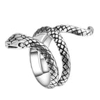 Vintage Coiled Snake Ring — Silver-Tone, Scale Texture