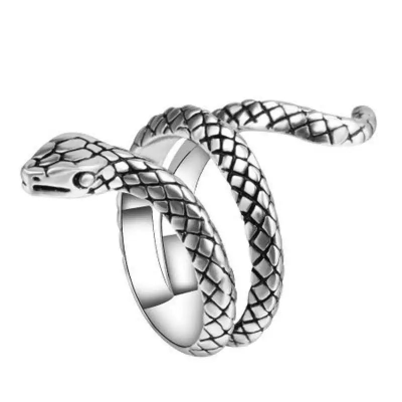 Vintage Coiled Snake Ring — Silver-Tone, Scale Texture