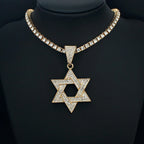 Fashion Star of David Pendant Necklace Women Men Hip Hop Tennis Cuban Chain Necklaces Classic Six-pointed Star Jewish