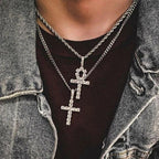 Gold Iced Out Cross Ankh Pendant Necklace