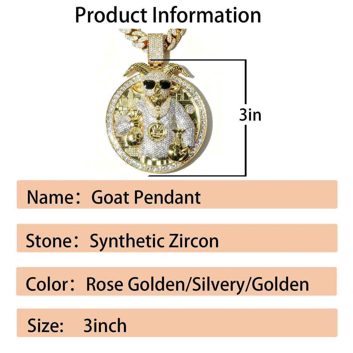 Iced Out Goat Figaro Cuban Chain Necklace — Copper Alloy