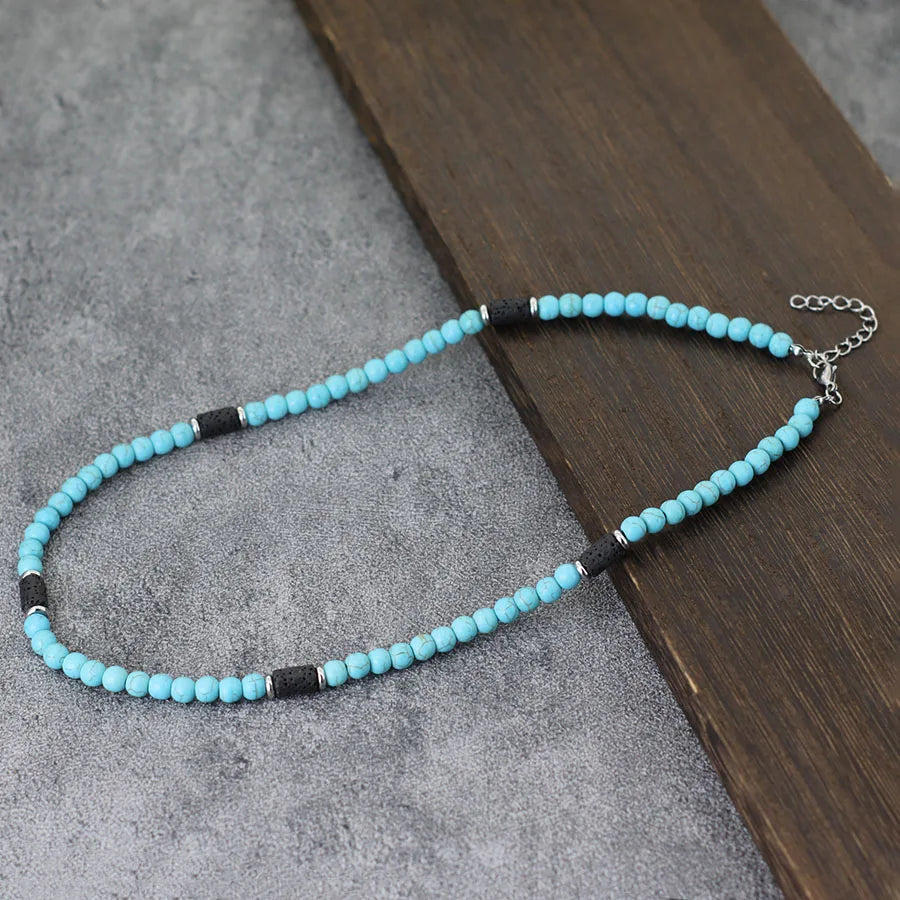Classic 6mm Natural Stone Beaded Necklace Men 20 Inches Howlite Tiger Eyes Beads Short Collar Jewelry Office Leisure Joias Gift