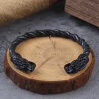 Black Stainless Steel Nordic Viking Norse Dragon Bracelet Men Wristband Cuff Bracelets with Viking Wooden Box