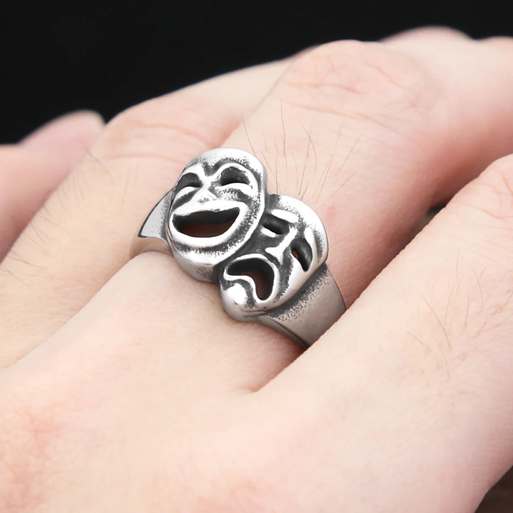 Steel Ring Vintage 316L Stainlesss Cry Smile