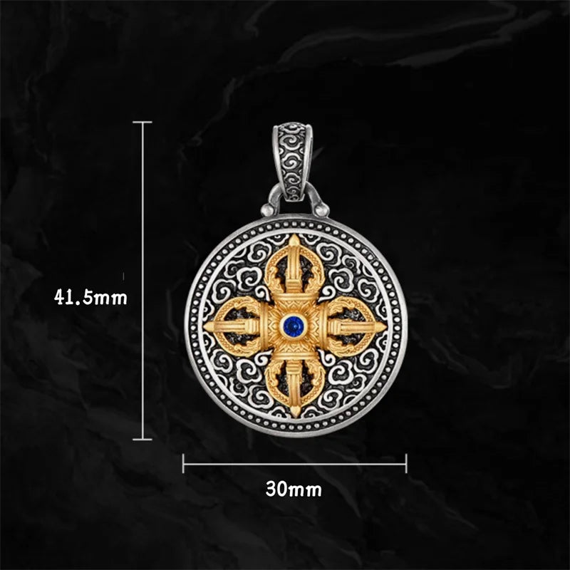 Vintage Gold Vajra Pestle Necklace For Men Jewelry Blessing The Six Character Great Bright Mantra Safety Buckle Pendant Male