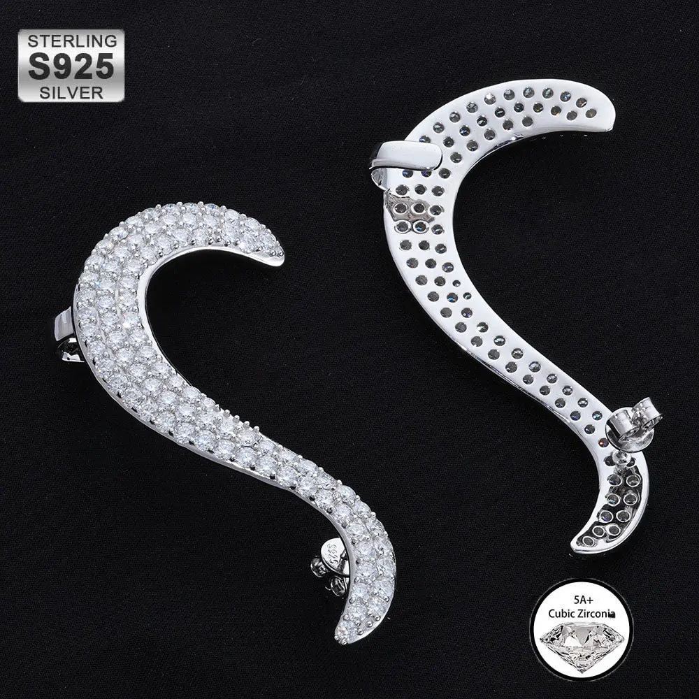Gothic 925 Silver CZ Stud Earrings Iced Out