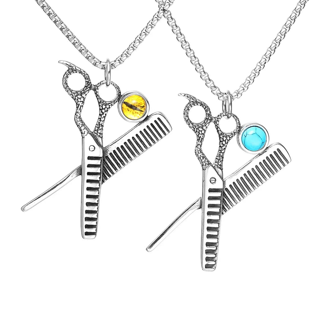 Iced Out Scissors Pendant Necklace Stainless Steel