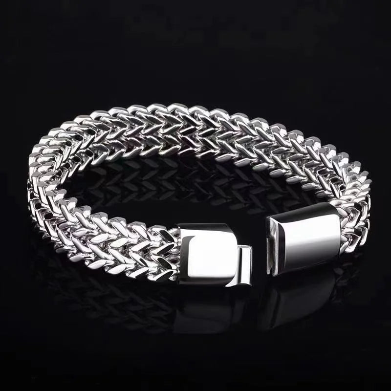 Stainless Steel Braided Double Row Front and Rear Fish Scale Alloy Magnetic Buckle Bracelet with Keel Jewelry Gifts Wholesale