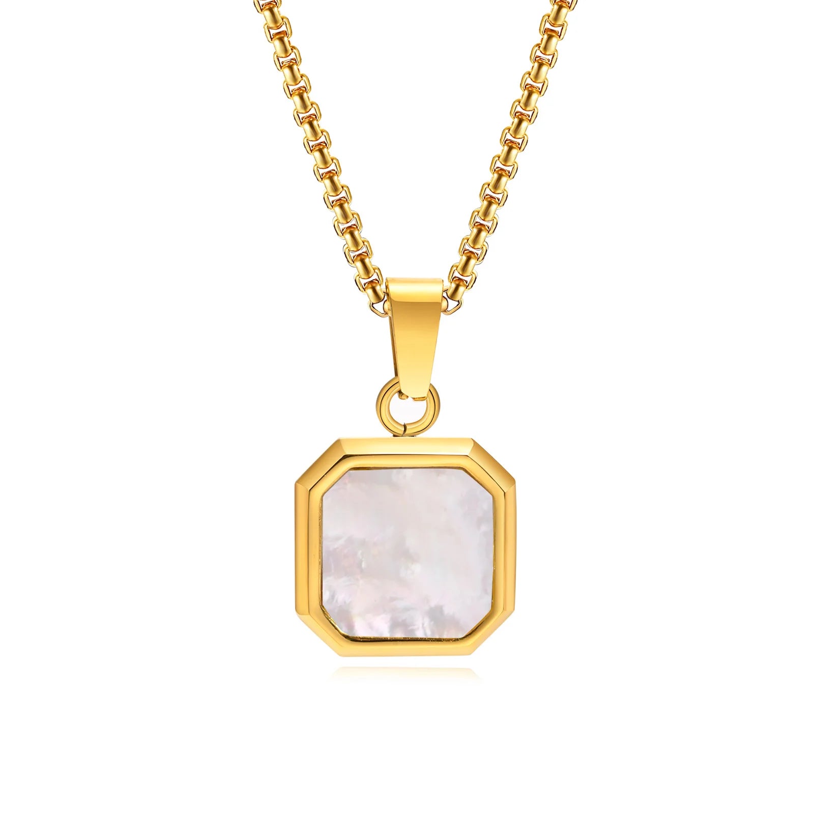 Natural Stone Geometric Pendant — Stainless