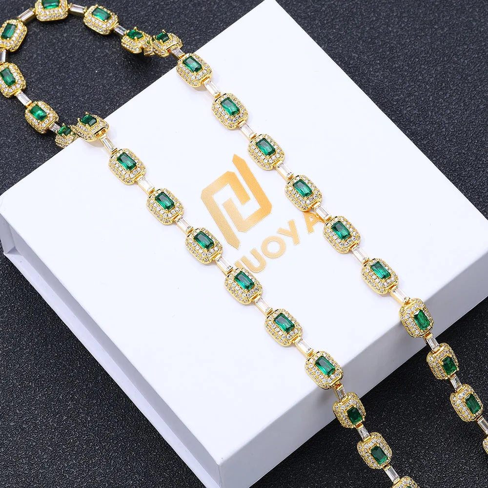 Tennis Chain Necklace Stainless Steel Green CZ