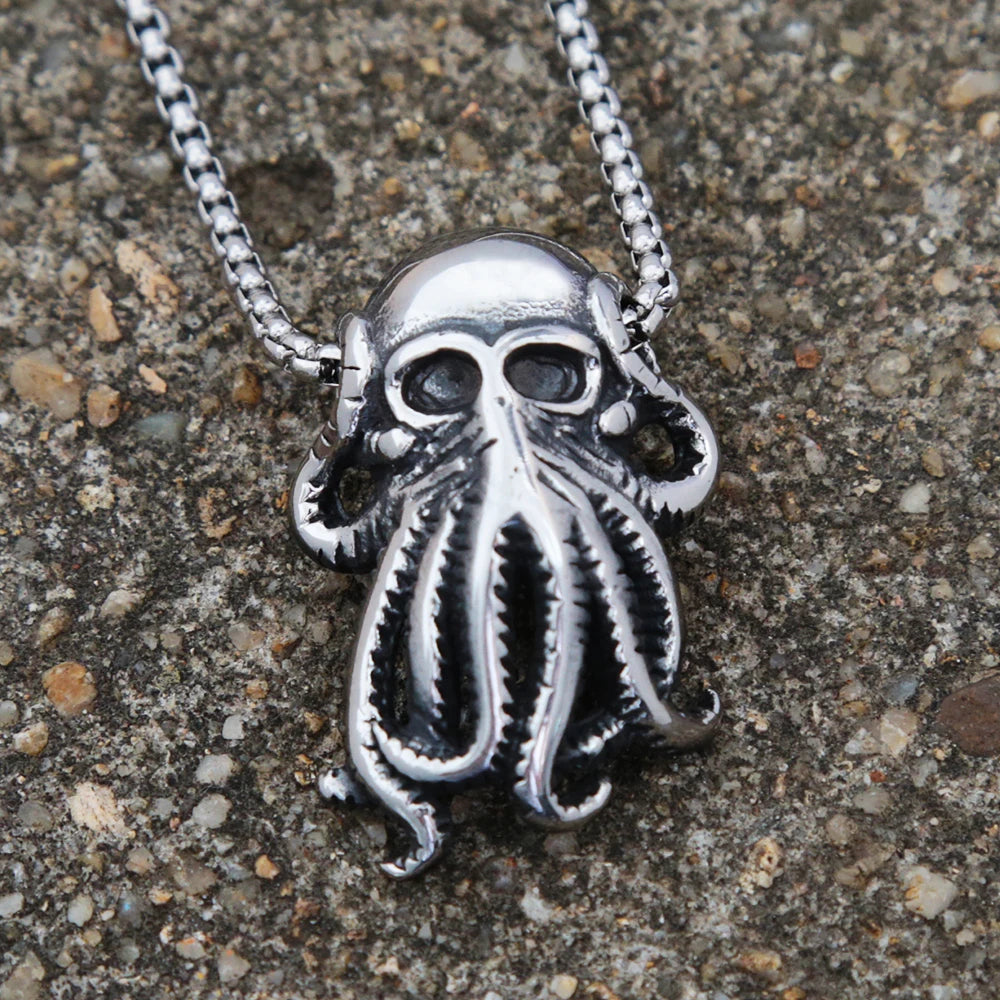 Punk Hip Hop Cthulhu Octopus Pendant Necklace Stainless Steel Men Fashion Street Rock Octopus Animal Necklace Chain