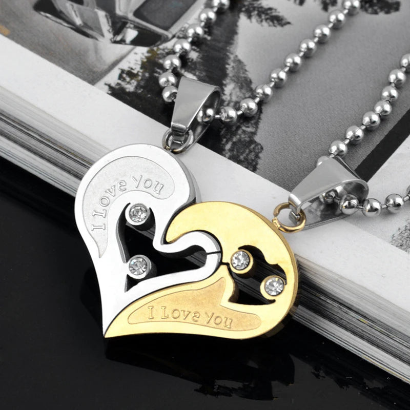 Iced Out Heart Pendant Necklace Stainless Steel