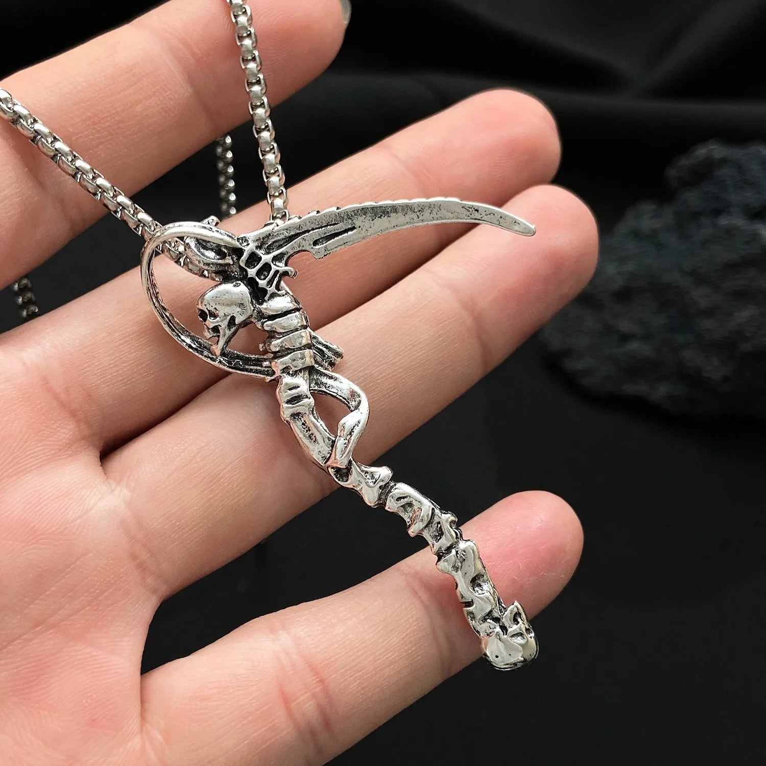 Gothic Death Scythe Pendant Skull Demon Ghost Pendant Necklace For Men Women Punk Motorcycle Rock Halloween Party Jewelry Gifts
