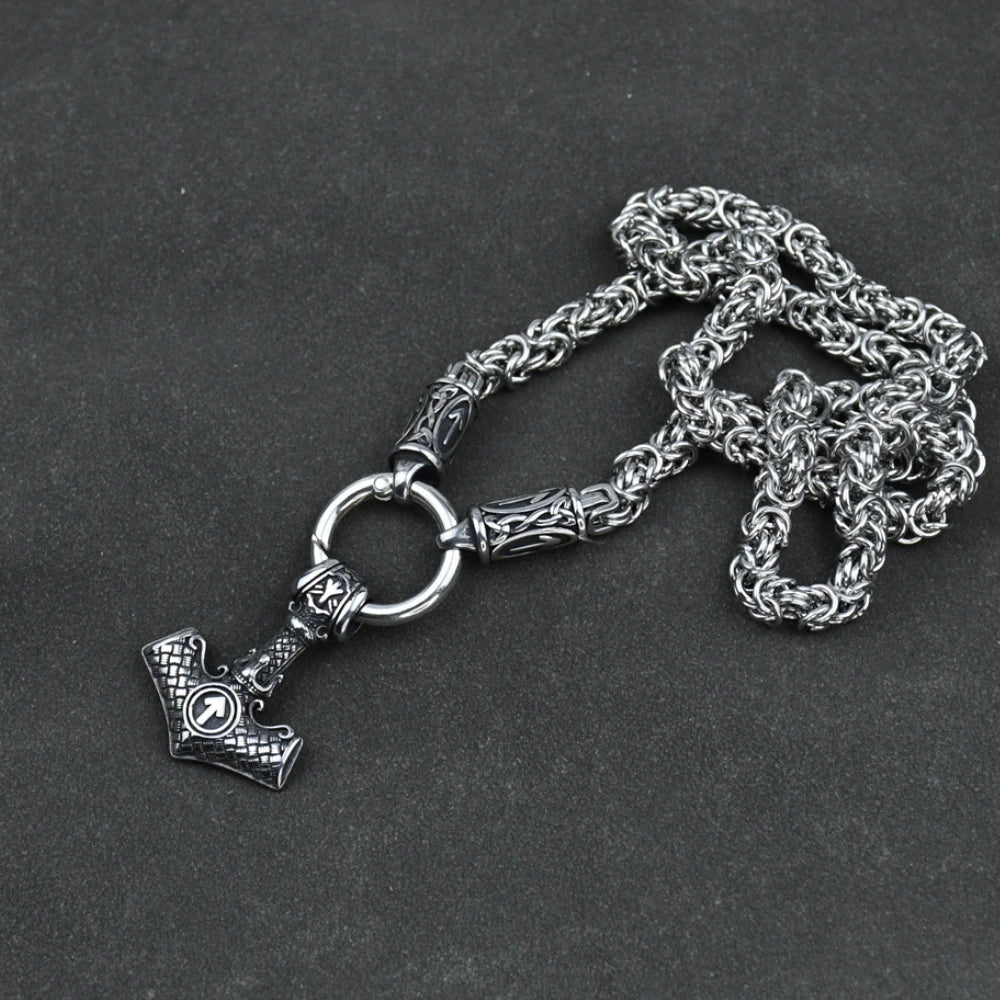Viking amulet Jewelry Nordic viking rune with thor hammer pendant necklace with stainless steel -king chain