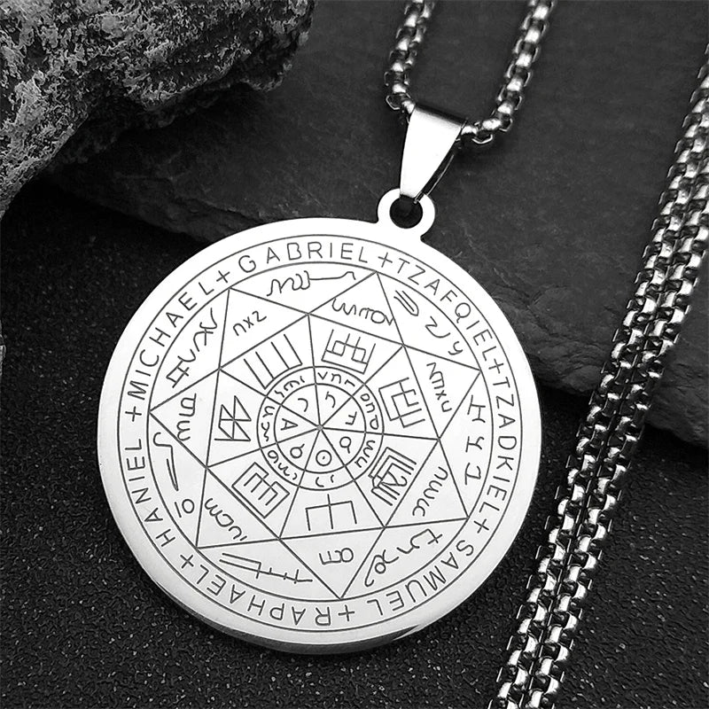Seven Archangels Amulet Stainless Steel Necklaces Men Seal of Salomon Talisman Christian Protection Jewelry collar