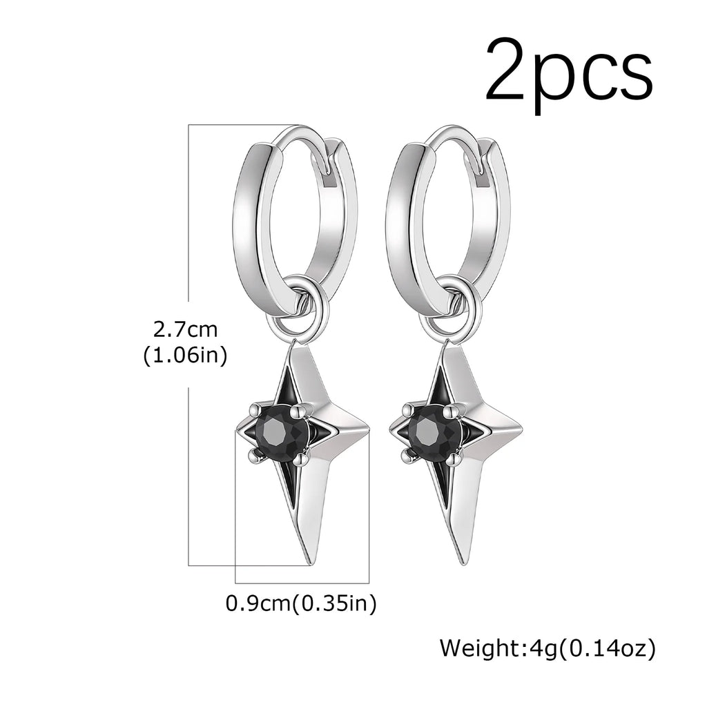 Hip Hop Star Hoop Earrings for Men,Black Zircon Star Copper Hoop Earrings,Trendy Jewelry Gift
