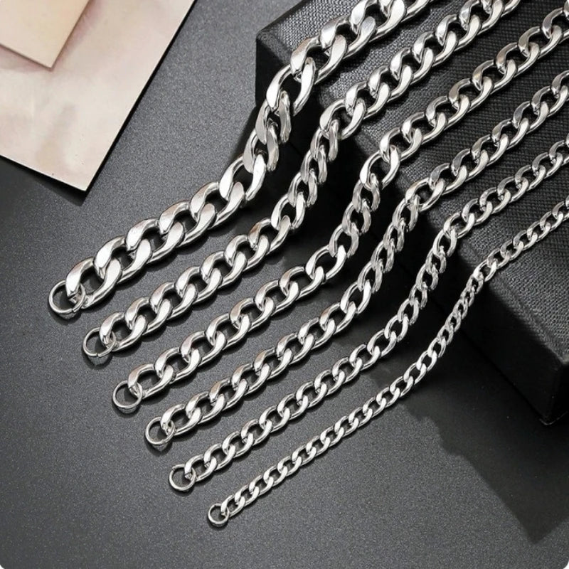 316L Stainless Steel Cuban Link Chain Flat Necklace For Men Jewelry Accessories Male Neck